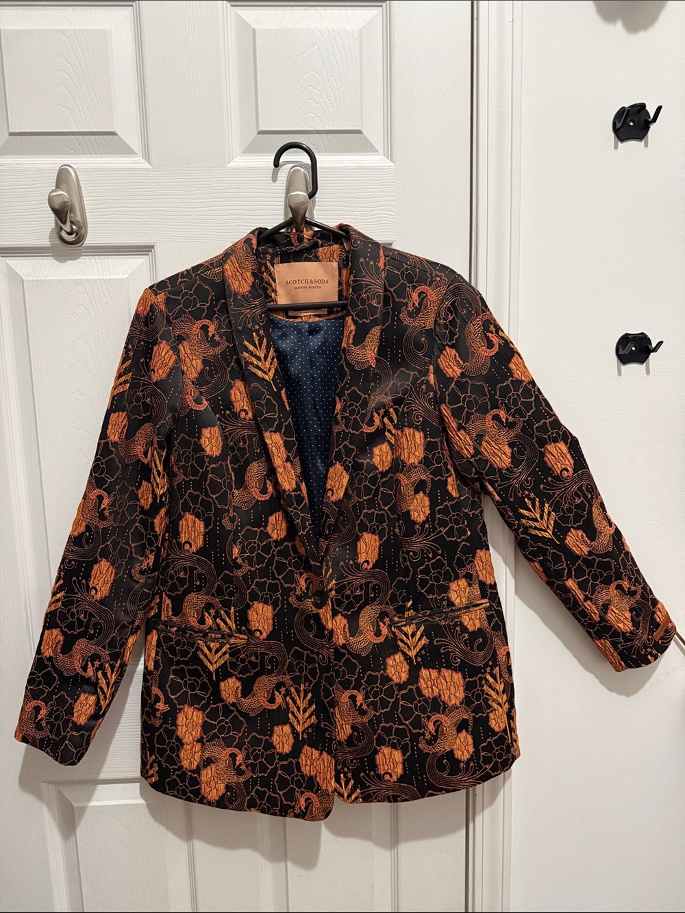 *NWOT* Scotch & Soda Starwatcher Blazer, Black, Orange Floral Jacquard, Sz XL